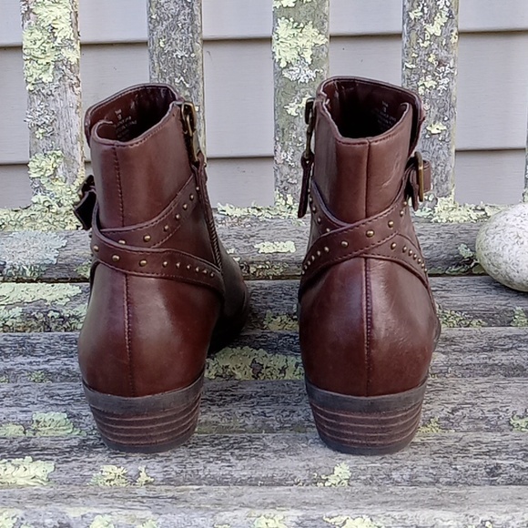 Lauren Ralph Lauren Brown Genuine Leather Shaw Studded Strap Zip Ankle Boots 6 - Picture 4 of 9